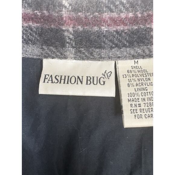 Fashion Bug Jacket Womens Size M Gray Wool Windowpane Plaid‎ Y2K Clueless Preppy - Picture 13 of 16